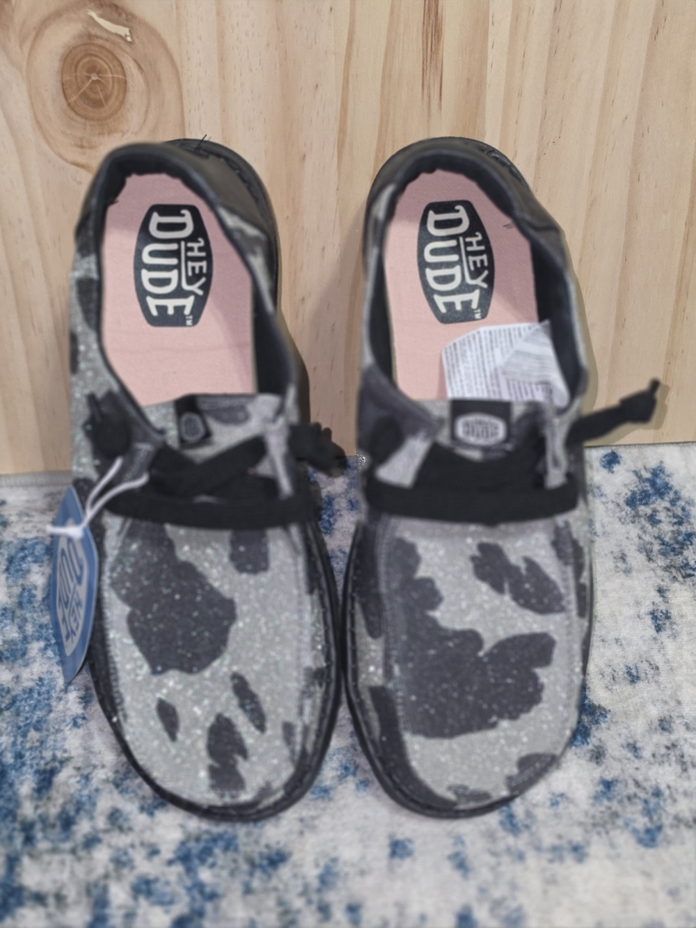 Hey Dude Women's Grey Black Sparkley Camouflage Lightweight Shoes